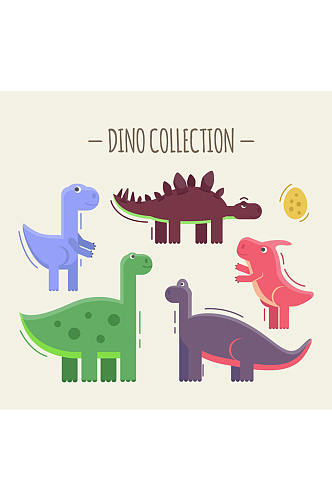 五款卡通恐龙设计元素素材矢量