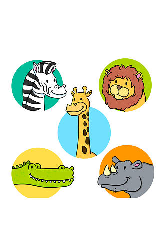 5款可爱卡通动物头像设计元素矢量