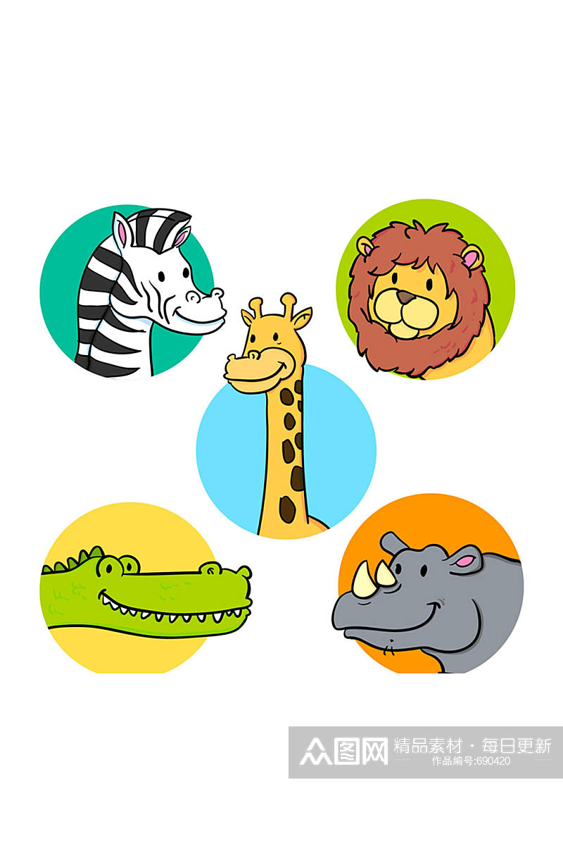 5款可爱卡通动物头像设计元素矢量素材