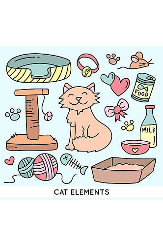 14款可爱猫咪与宠物用品矢量素材
