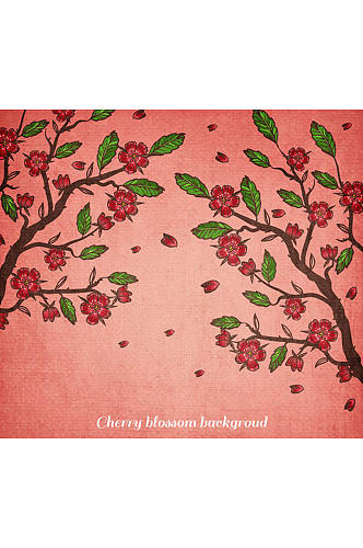 盛开的红色樱花树矢量素材