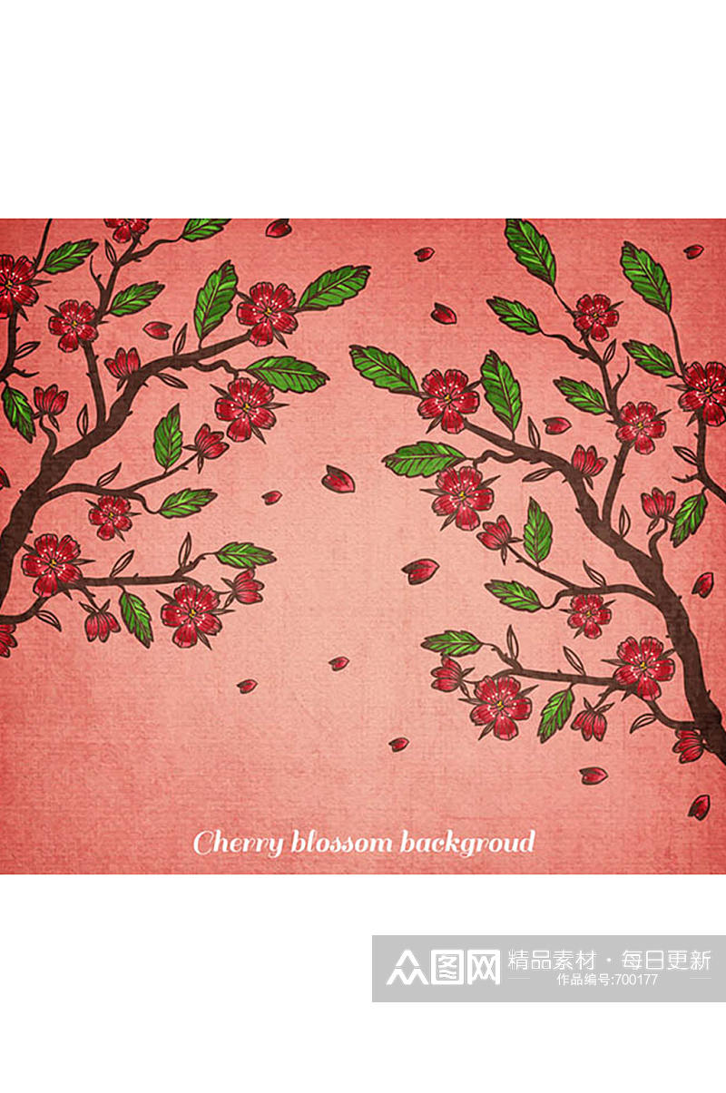 盛开的红色樱花树矢量素材素材