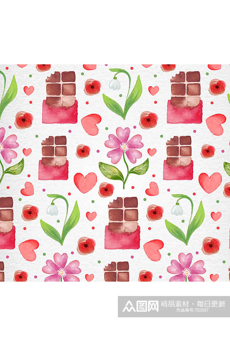 粉色花朵和巧克力无缝背景矢量图素材