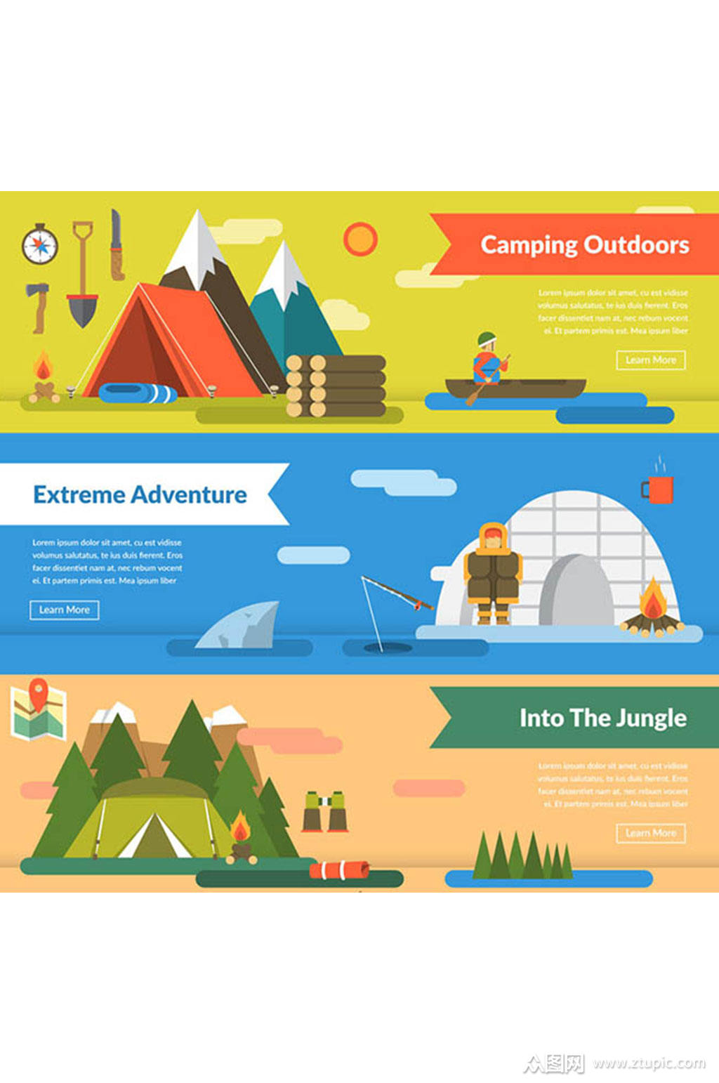 3款创意户外旅行banner矢量素材