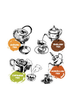 4款手绘茶壶设计矢量素材