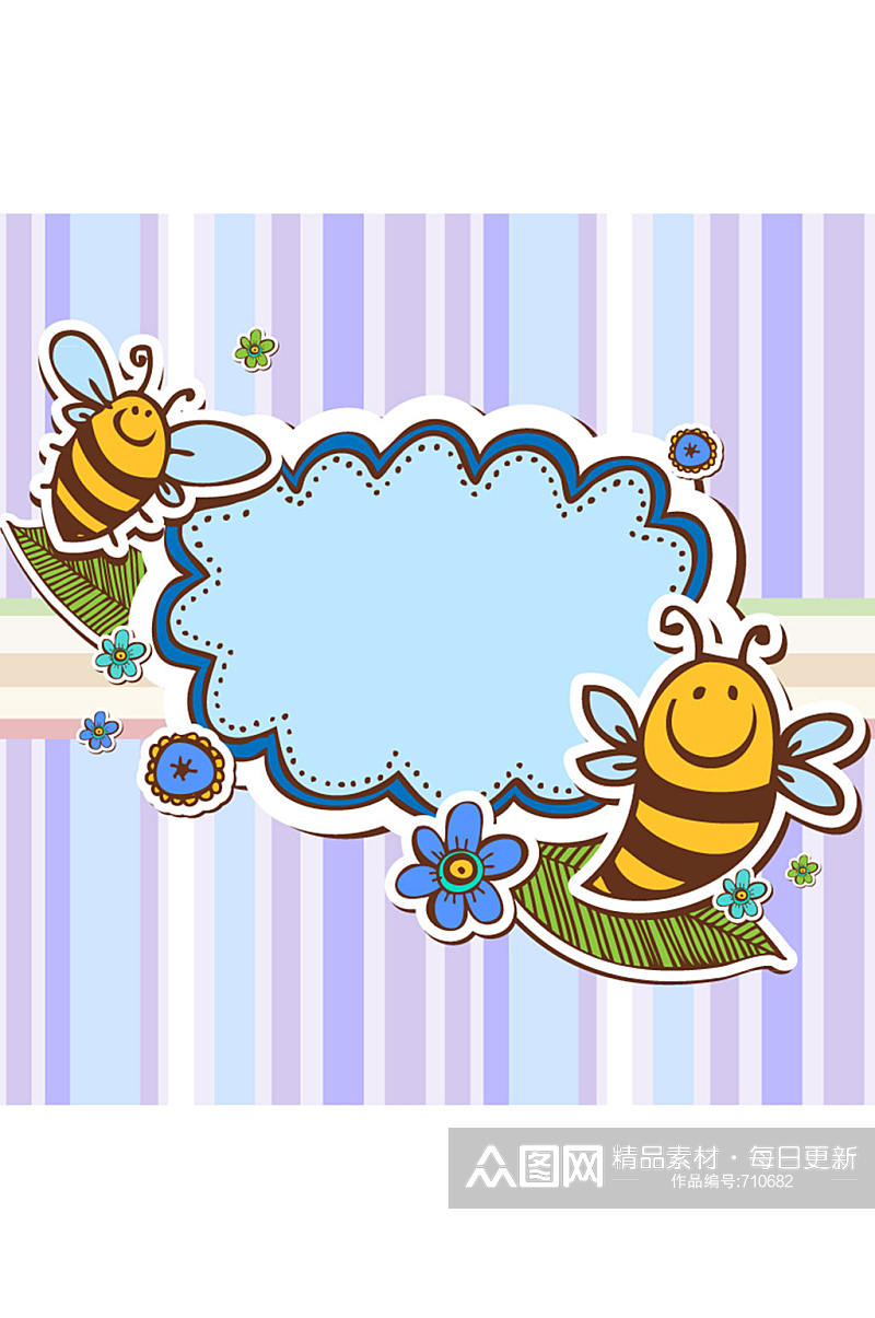 创意蜜蜂剪贴语言框矢量素材素材