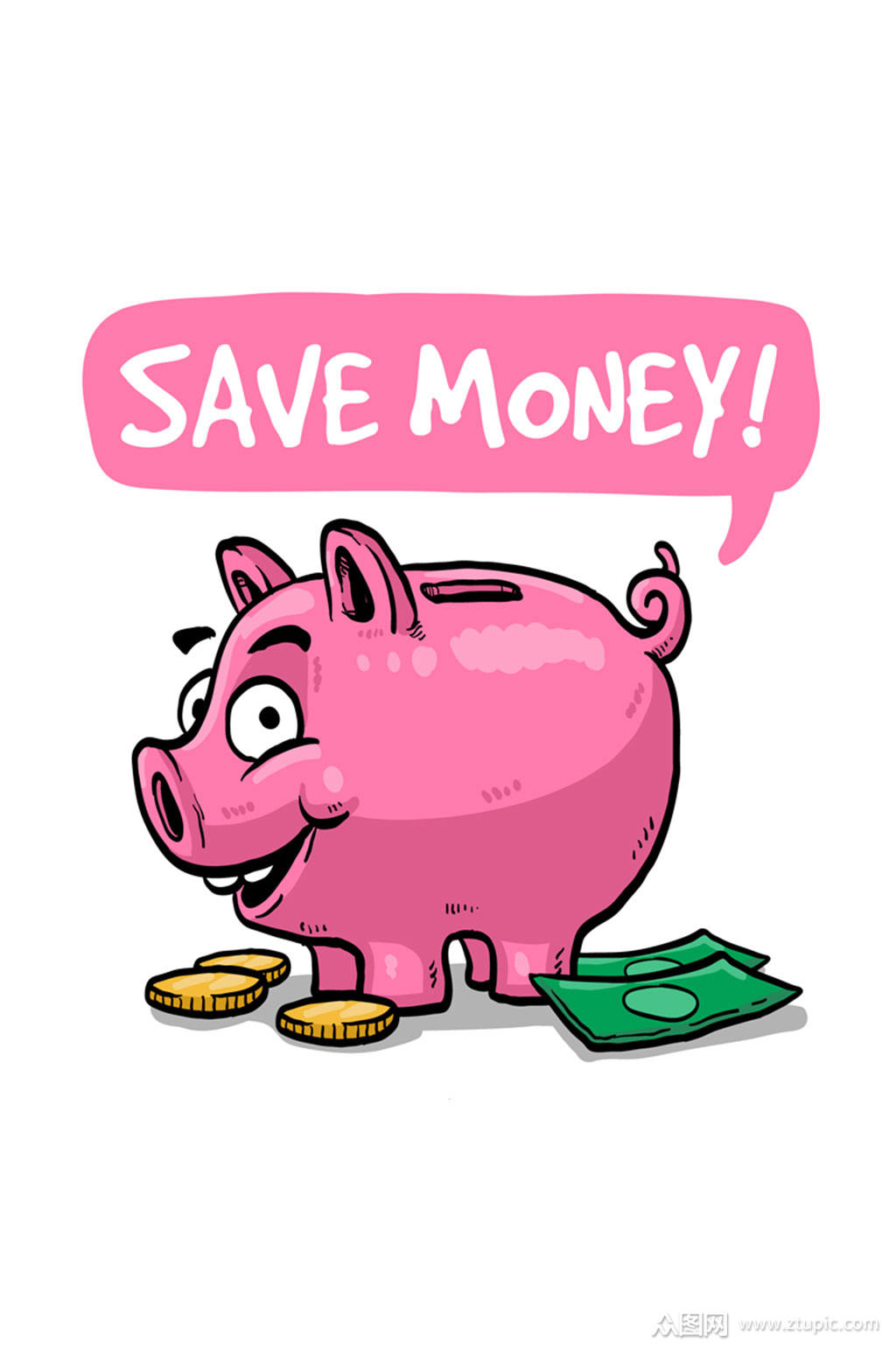 粉色卡通猪存钱罐矢量素材