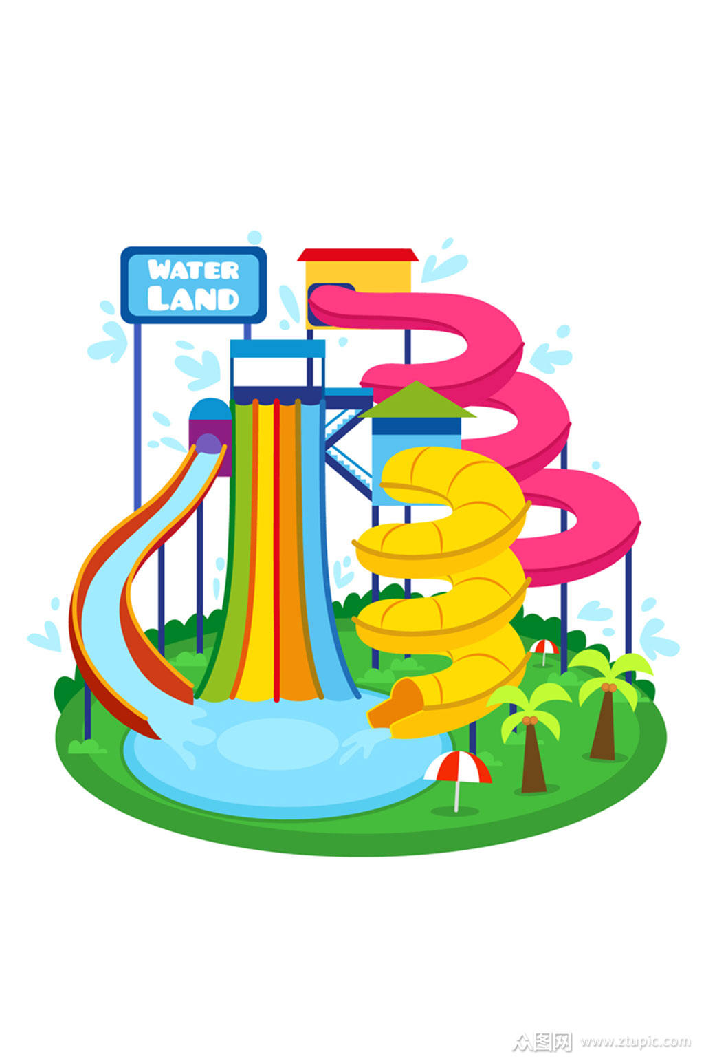 卡通水上乐园插画矢量素材