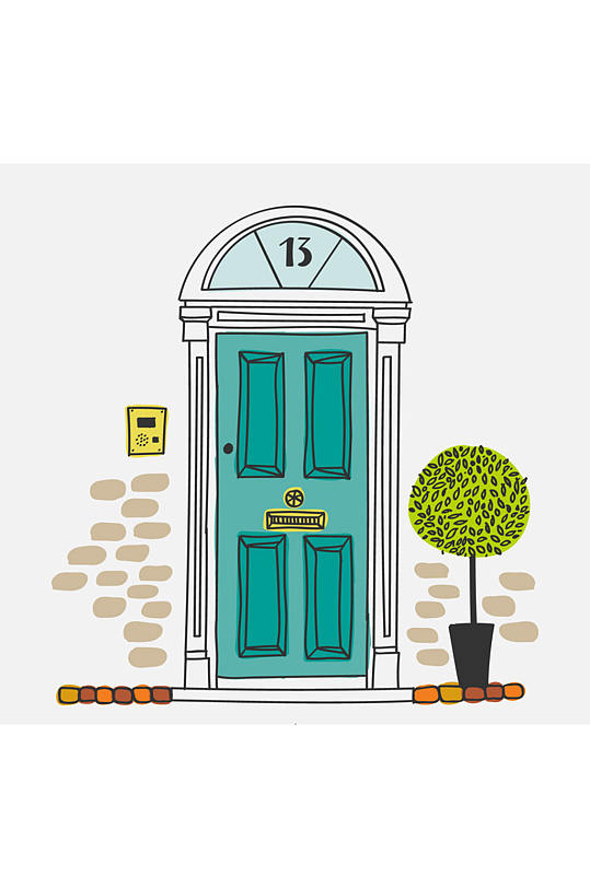 创意彩绘门插画矢量素材