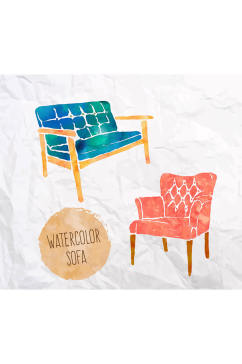 2款水彩绘沙发设计矢量素材