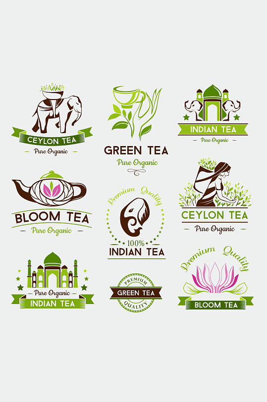 大自然绿色采茶人物大象矢量素材