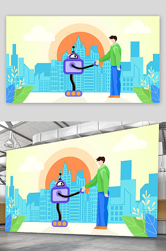 精品创意AI智能机器人手绘插画设计