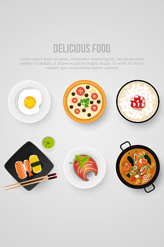6款美味食物俯视图矢量素材
