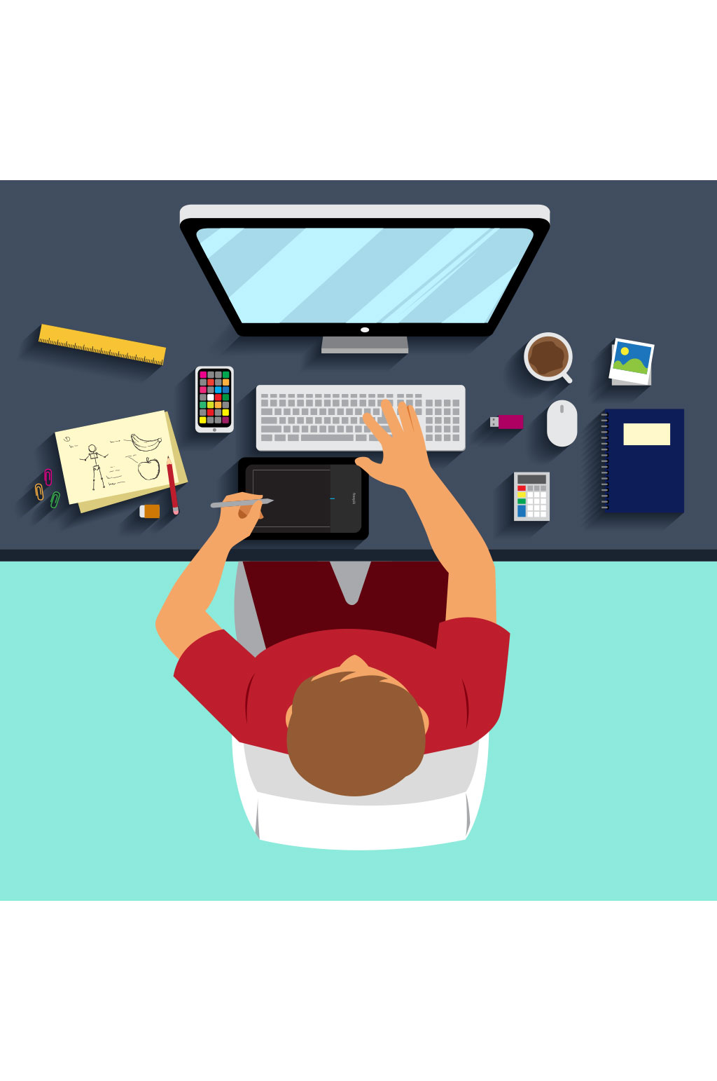 工作中的男子俯视图矢量素材