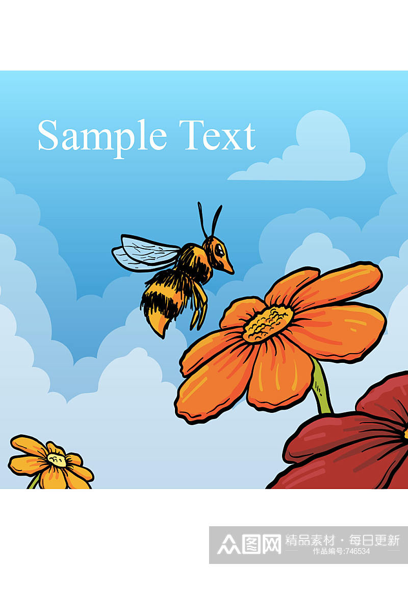 卡通采蜜的蜜蜂矢量素材素材