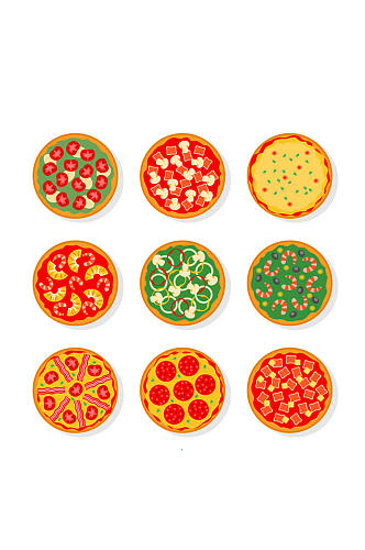 9款美味披萨俯视图矢量素材