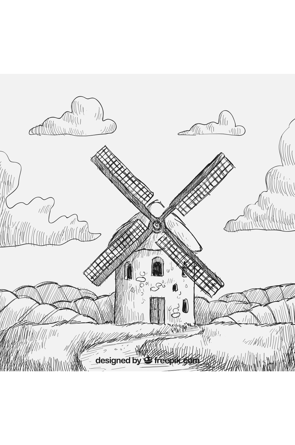 荷兰风车风景简笔画图片