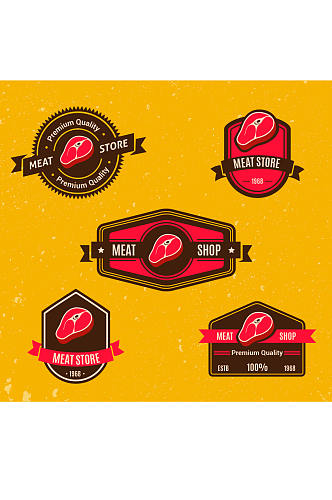 5款红色肉食店标签矢量素材