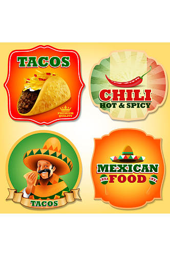 4款墨西哥食品标签矢量图