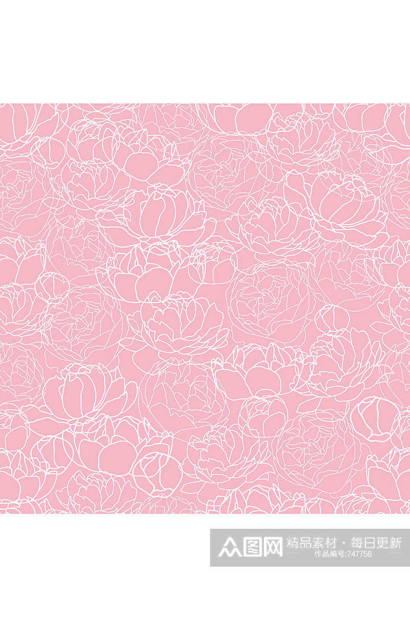 粉色牡丹花纹无缝背景矢量图素材
