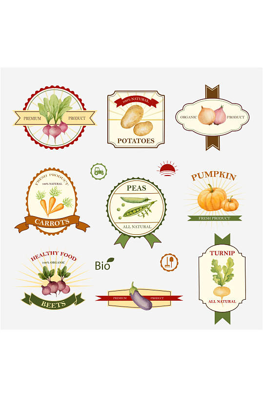 9款有机蔬菜标签矢量素材