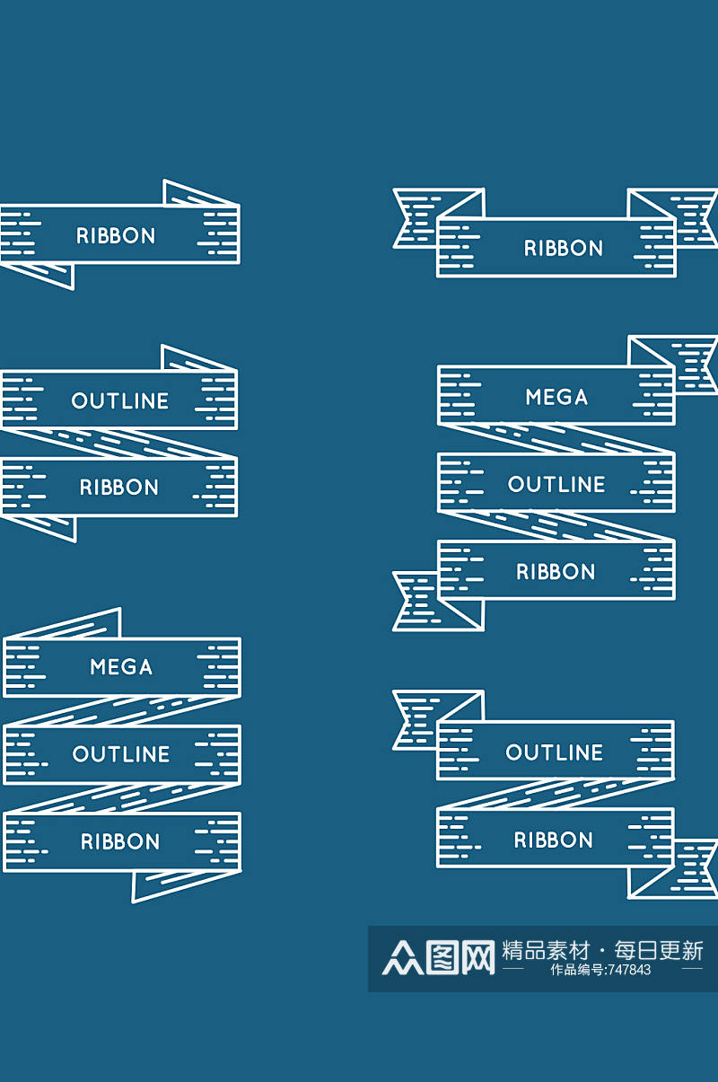 6款复古丝带条幅矢量素材素材