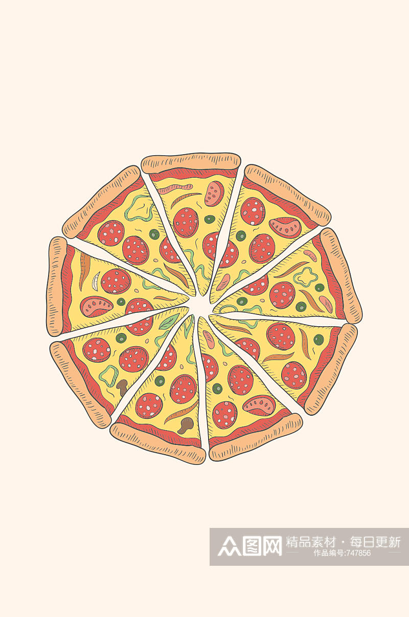 彩色披萨俯视图矢量素材素材