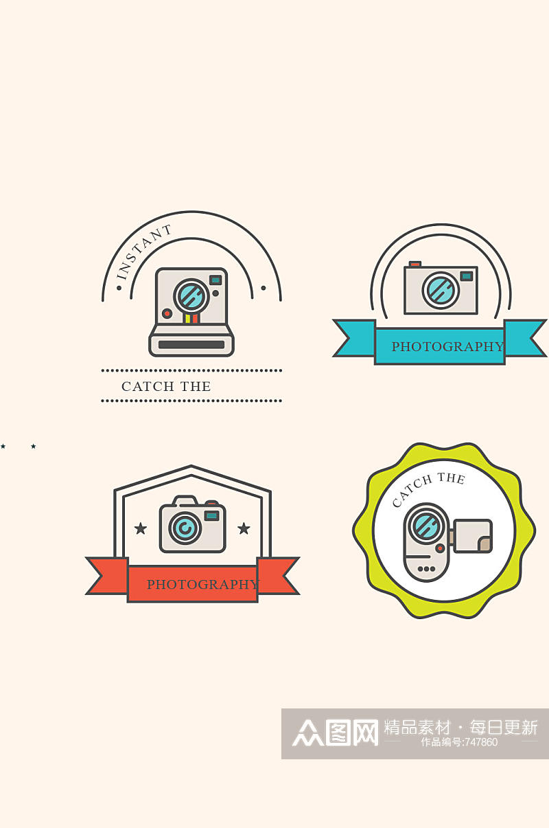 4款创意照相机标签矢量素材素材