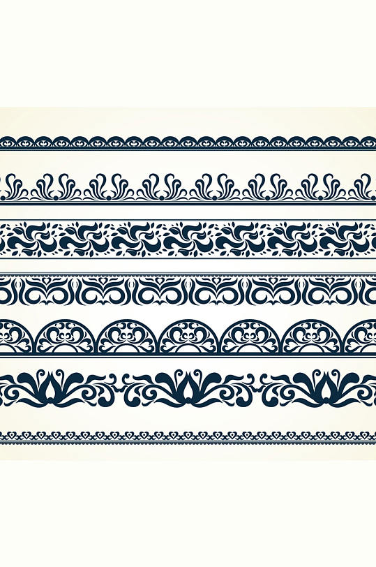 7款黑色花纹边条矢量素材