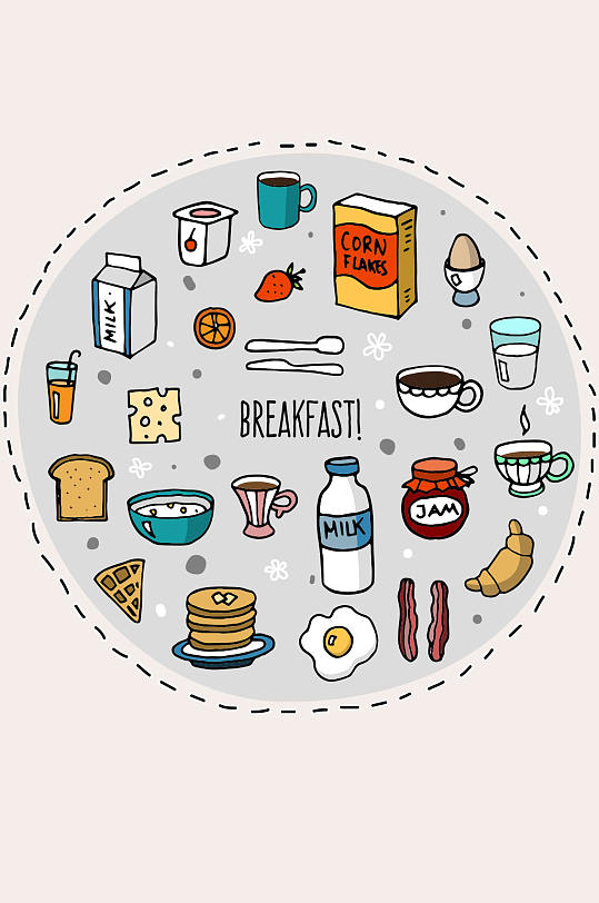 22款彩绘早餐食物矢量素材
