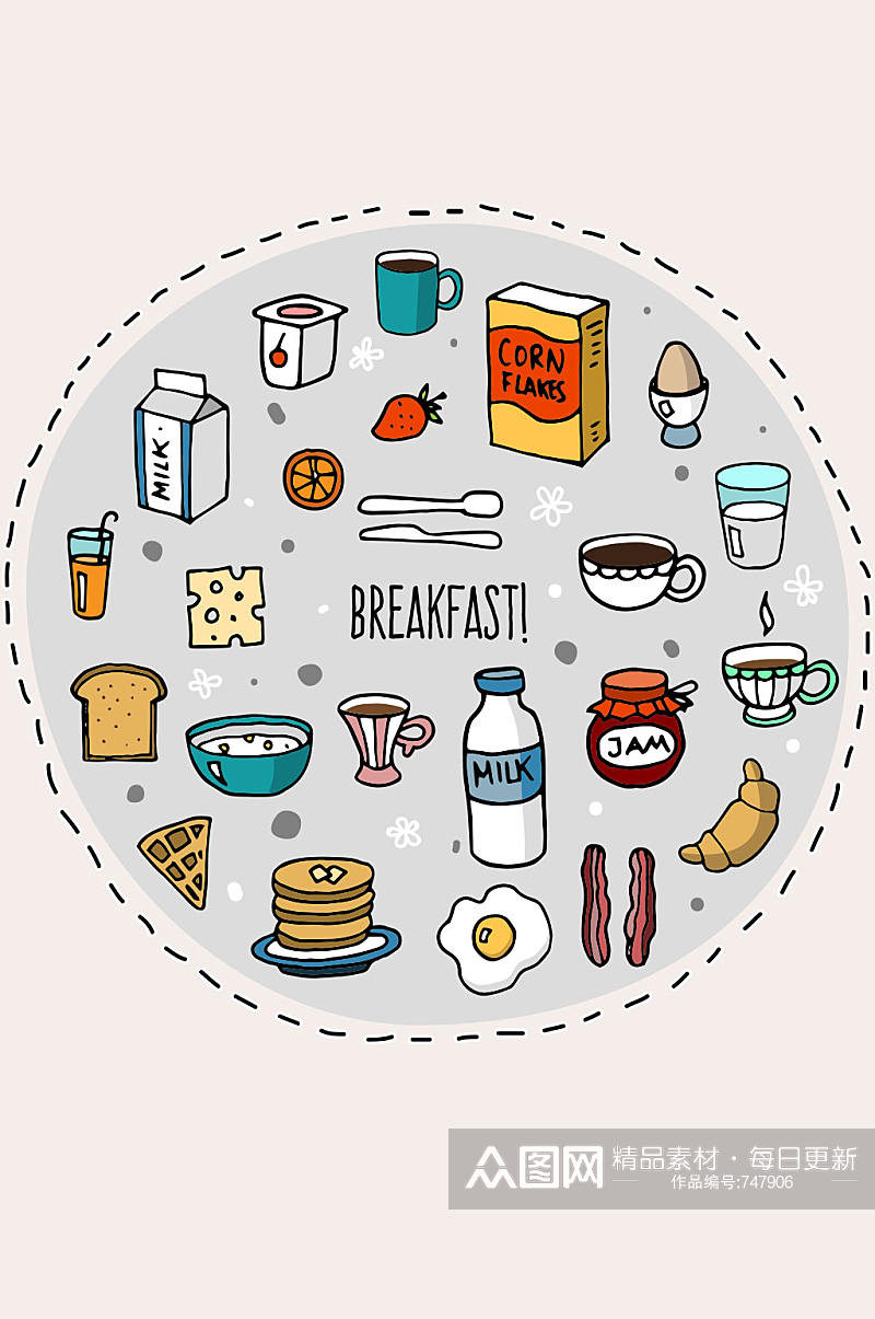 22款彩绘早餐食物矢量素材素材