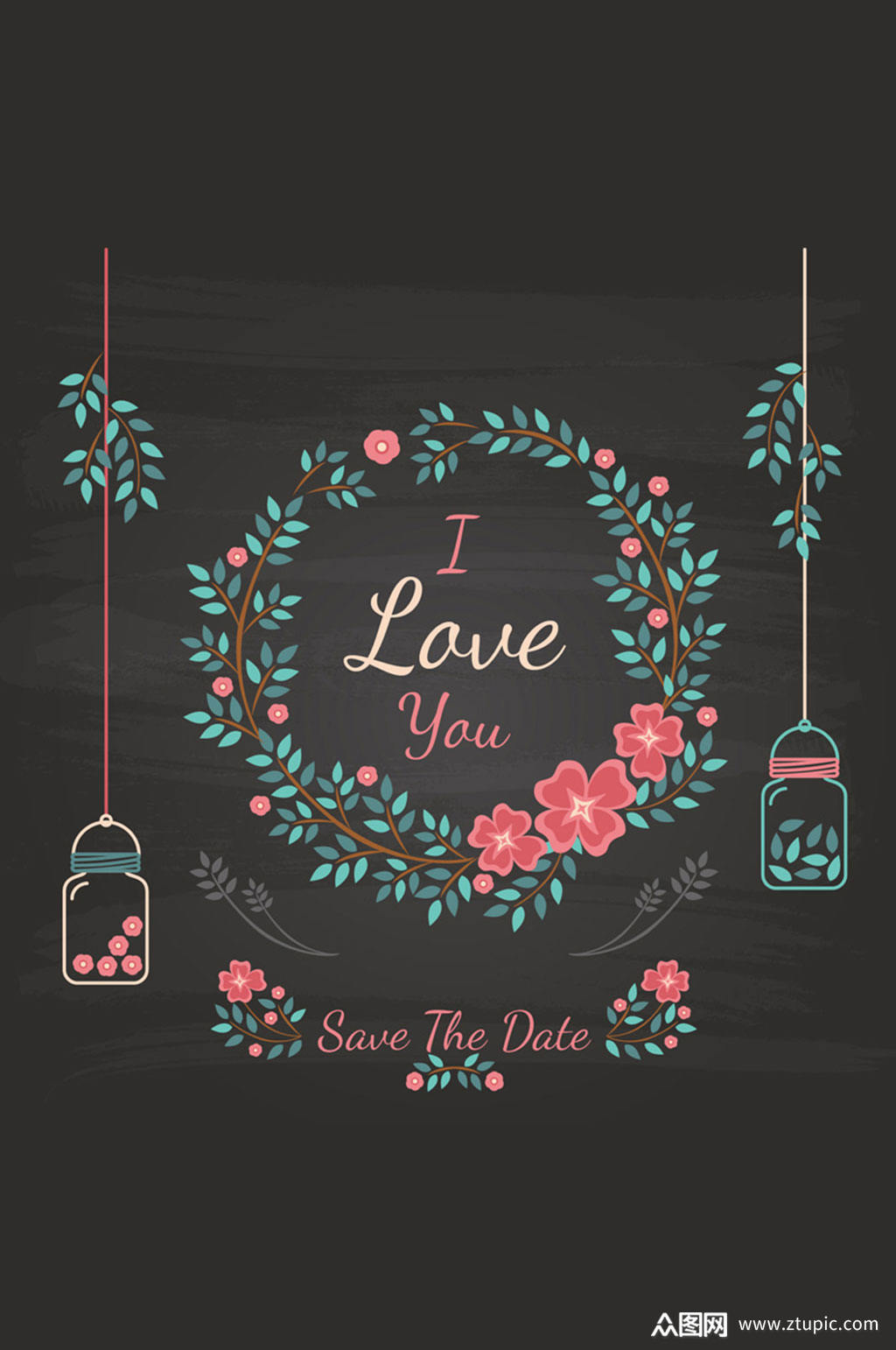 彩色花环黑板画矢量素材