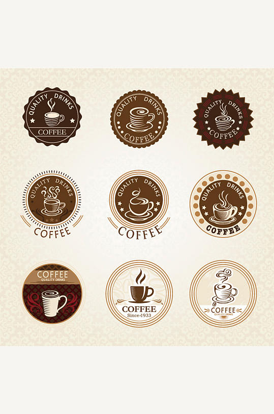 9款复古优质咖啡标签矢量图