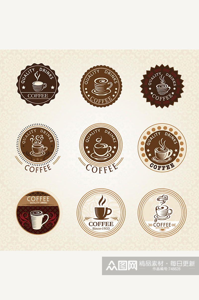 9款复古优质咖啡标签矢量图素材