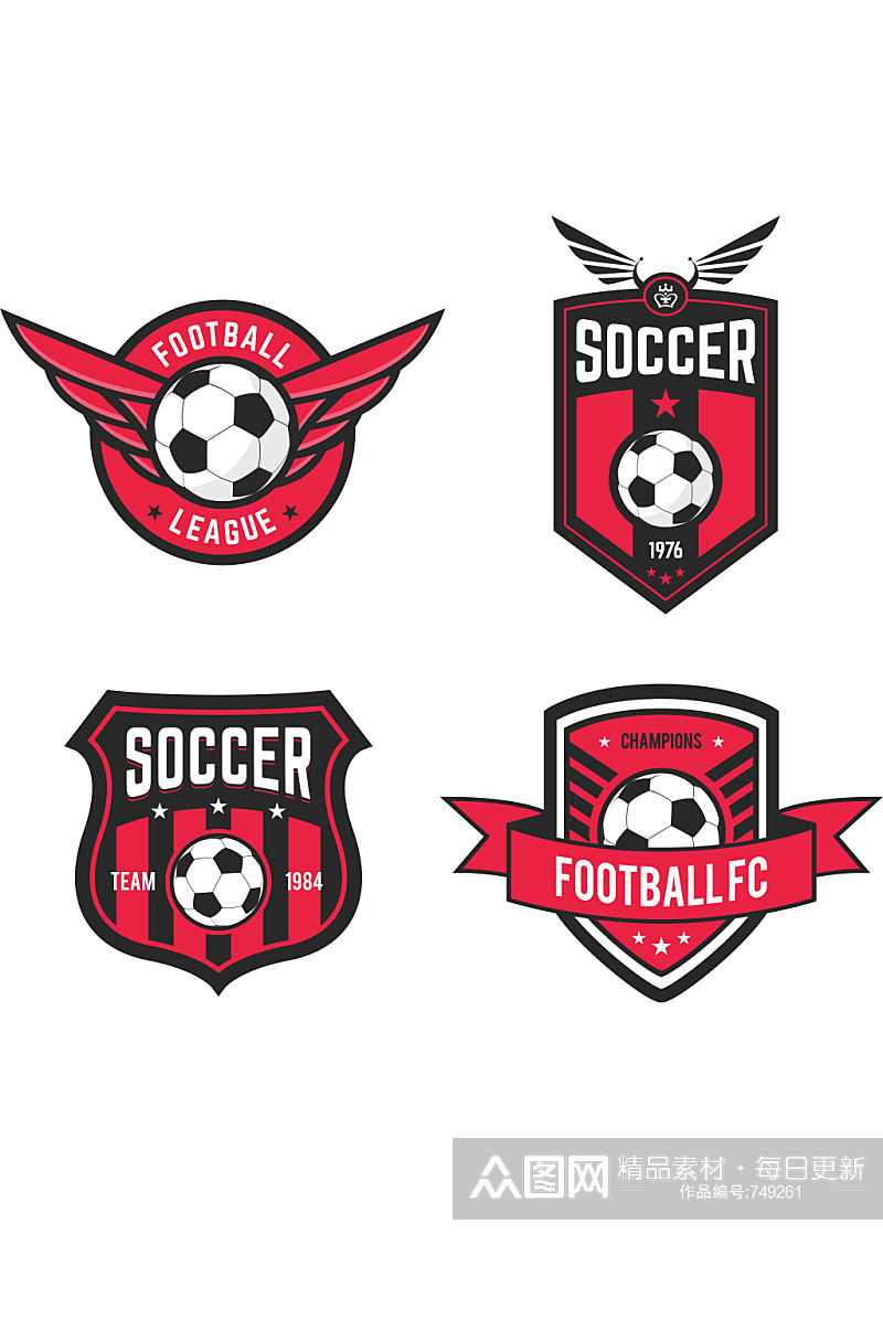 4款红色足球标签矢量素材素材
