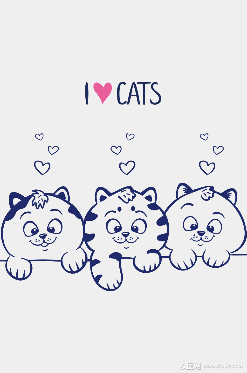 三只蓝色可爱猫矢量素材