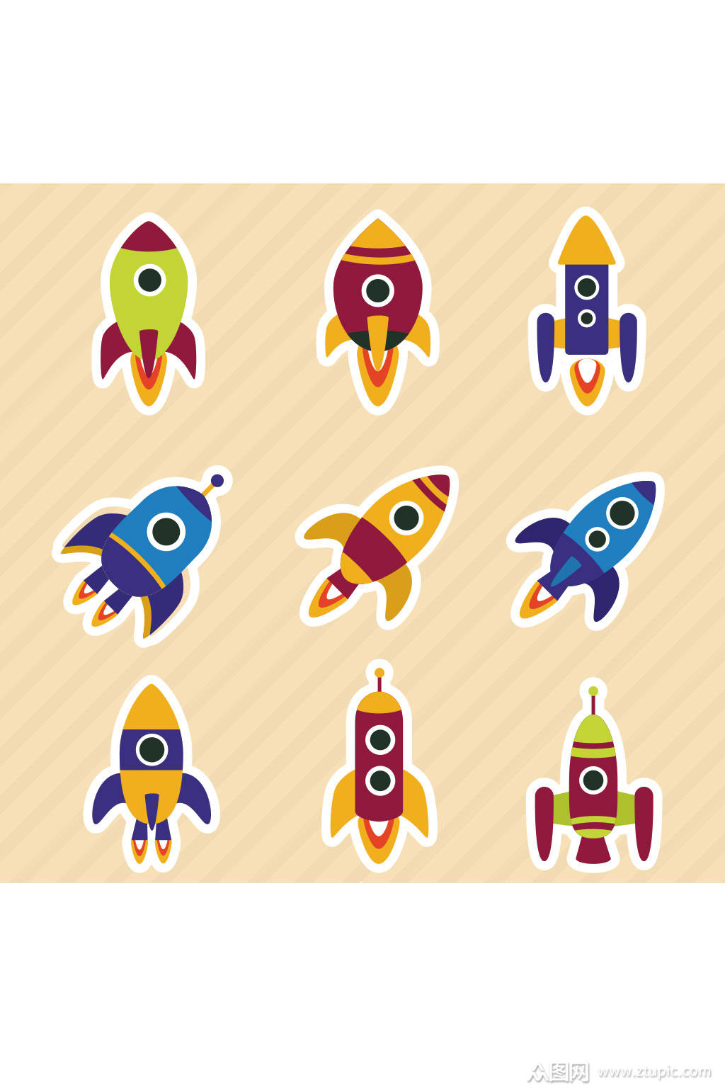 9款卡通火箭贴纸矢量素材