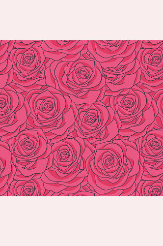 手绘红玫瑰花朵无缝背景矢量图