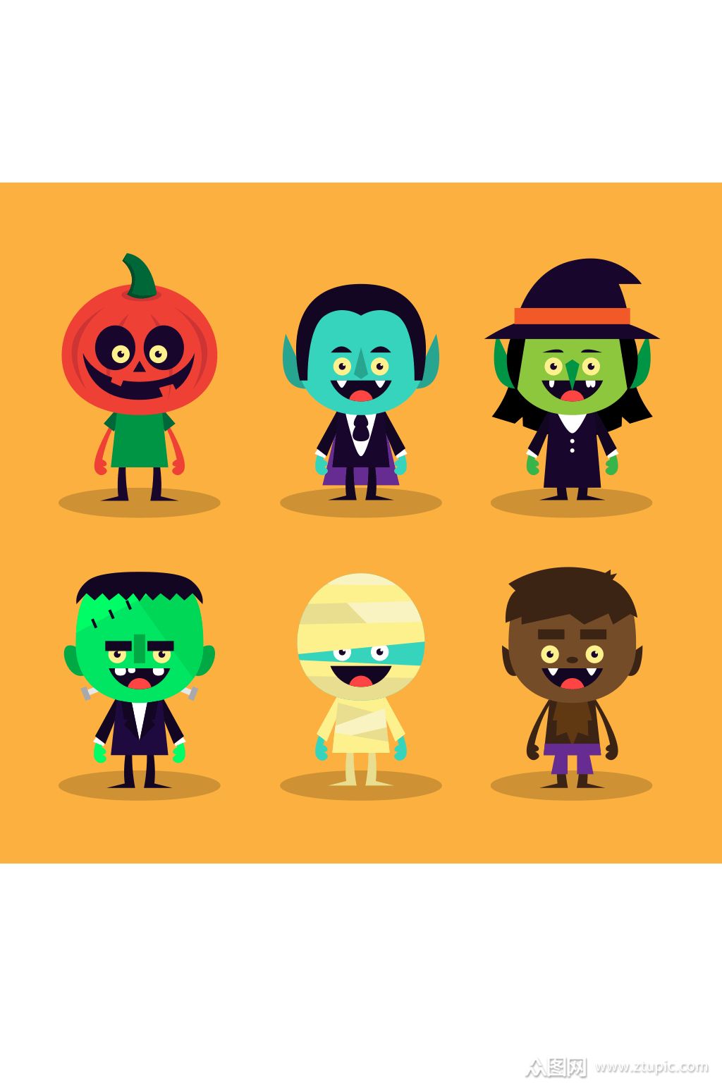 6款卡通万圣节角色矢量素材