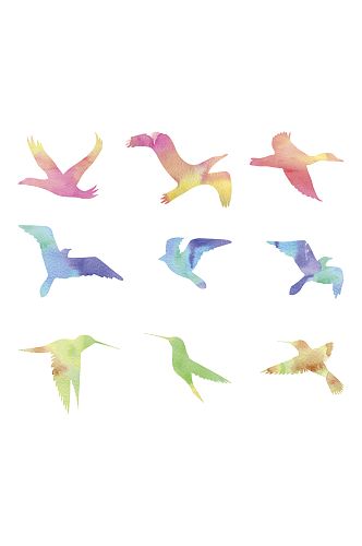 9款彩色鸟类剪影矢量素材