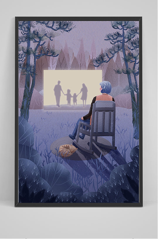 精品手绘孤独老人插画设计-众图网