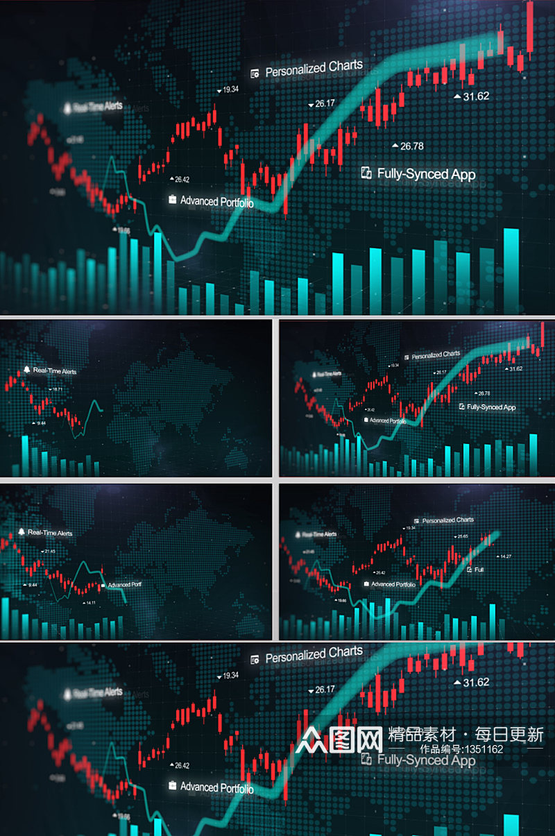 AE模板股票市场交易介绍折线图分析金融素材