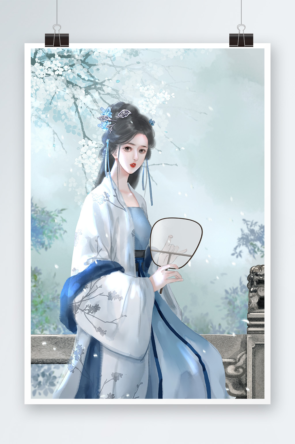 唯美汉服中国风美女手绘插画设计