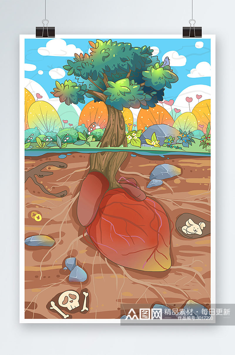 爱护树木公益手绘插画设计素材
