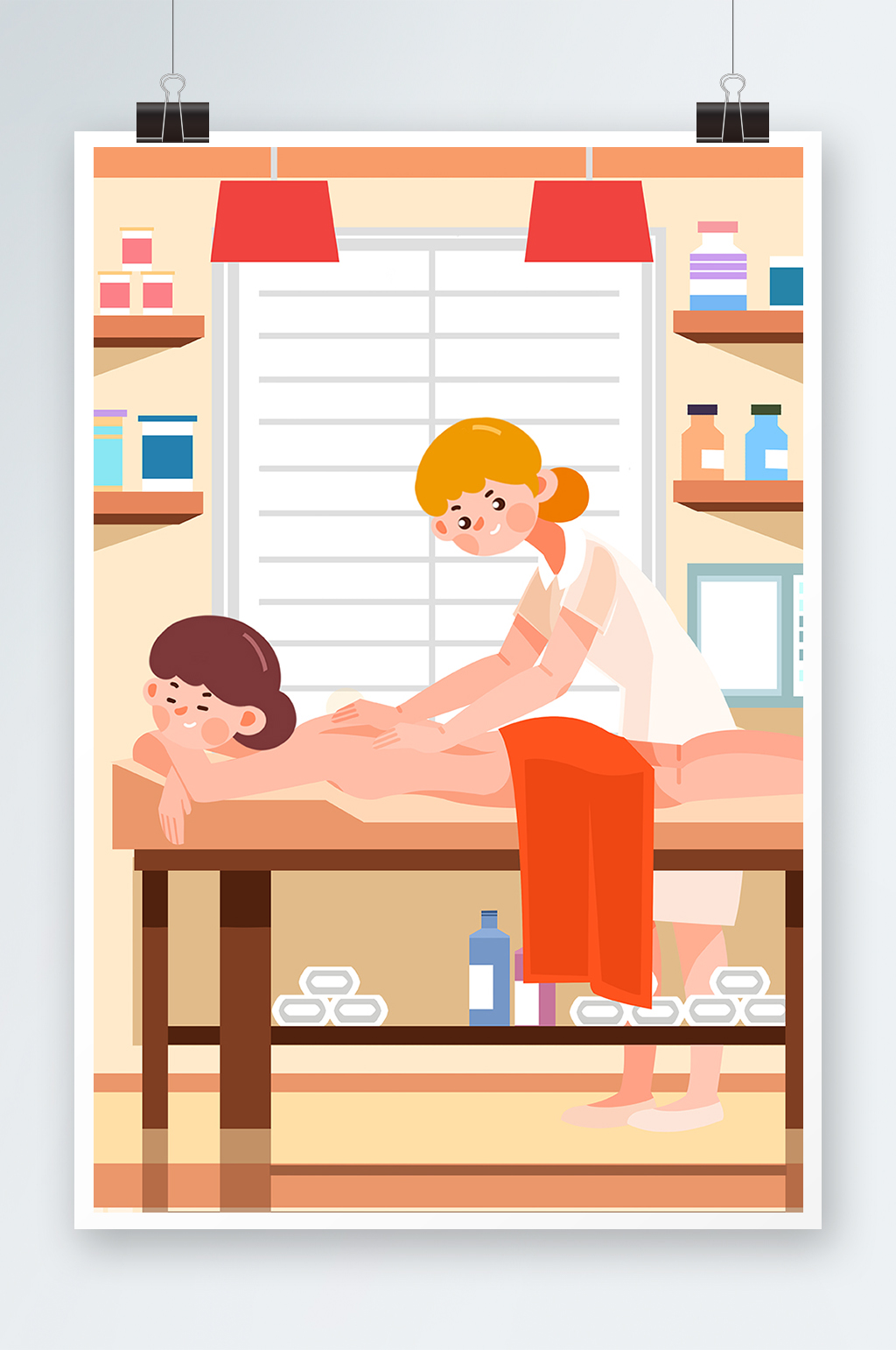 推拿按摩养生手绘插画设计素材