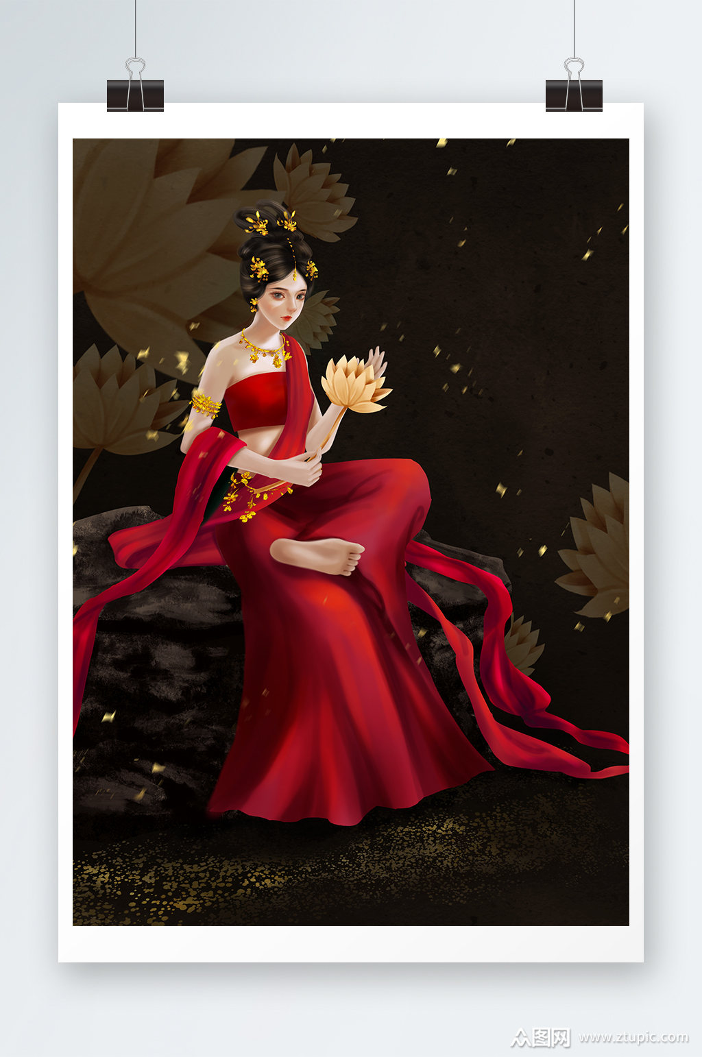 唯美中国风美女手绘插画设计素材