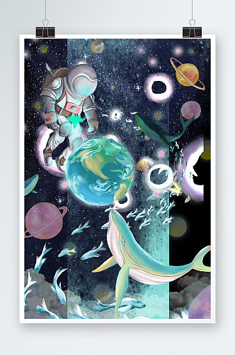 星球梦想宇航员手绘插画设计