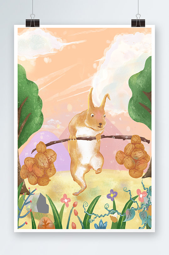 唯美动物森林手绘插画设计