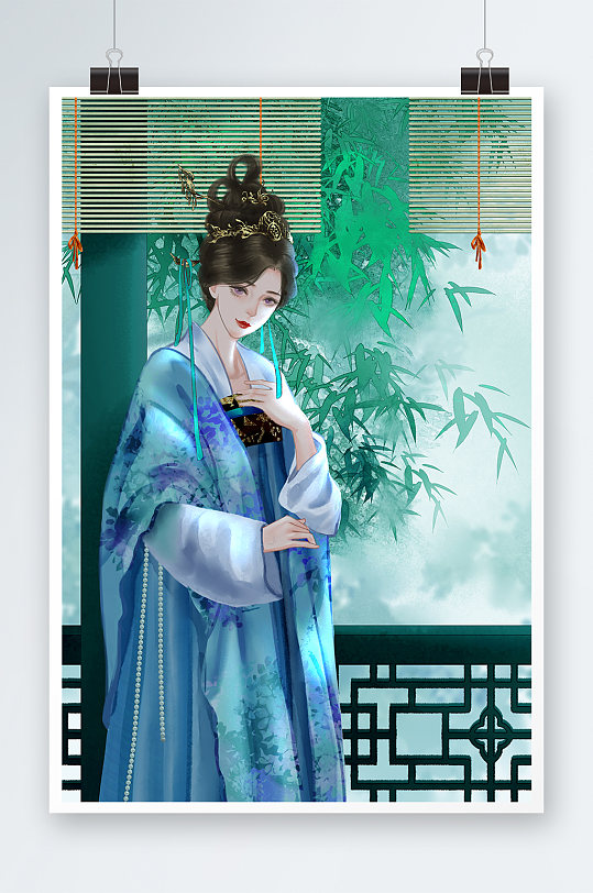 唯美中国风美女手绘插画设计