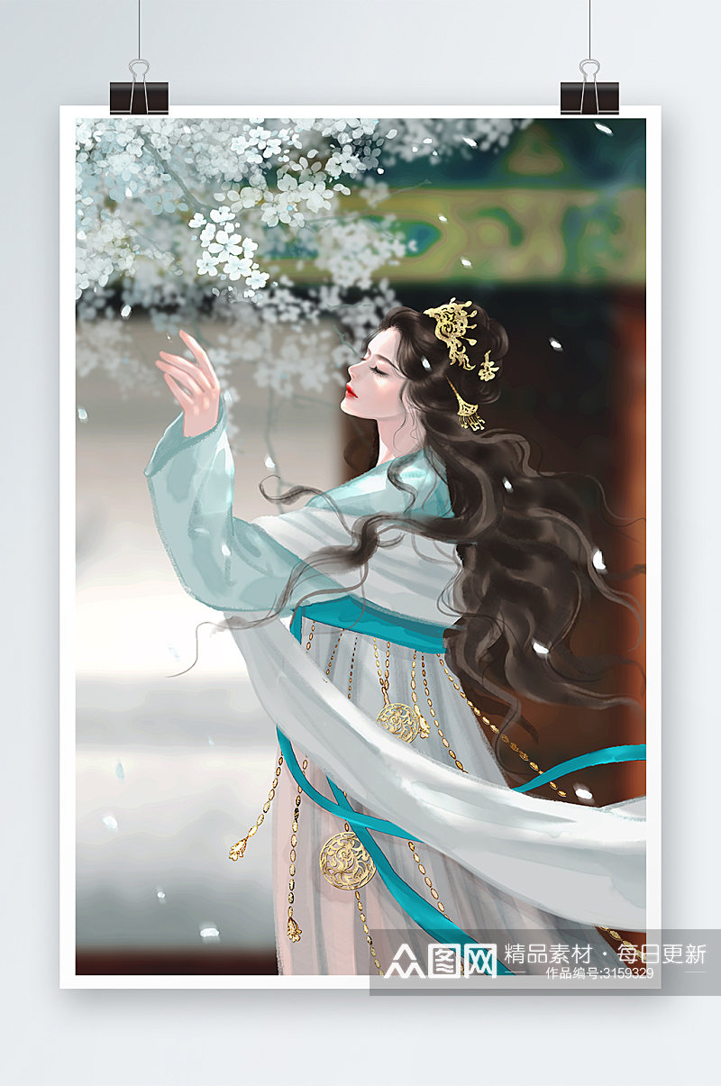 唯美中国风美女手绘插画设计素材